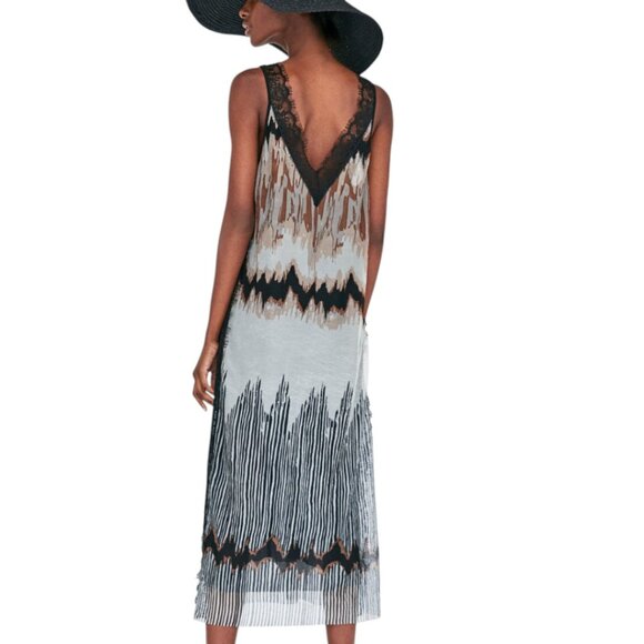 ZARA LANDSCAPE MIDI LACE BOHO TEXTURED MESH ETHEREAL ROMANTIC DRESS MEDIUM - Picture 6 of 9